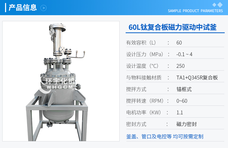 60L磁力驱动中试反应釜